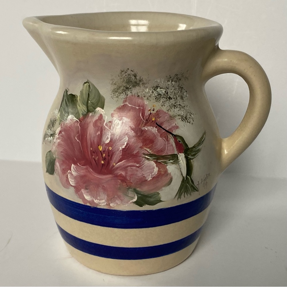 Robinson Ransbottom Pottery Hand Painted Hummingbird Flowers Vintage 4.75” Sign